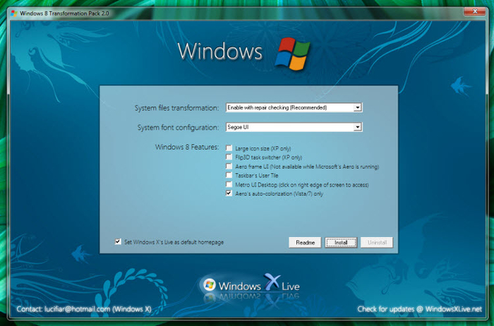 how to uninstall windows 7 transformation pack