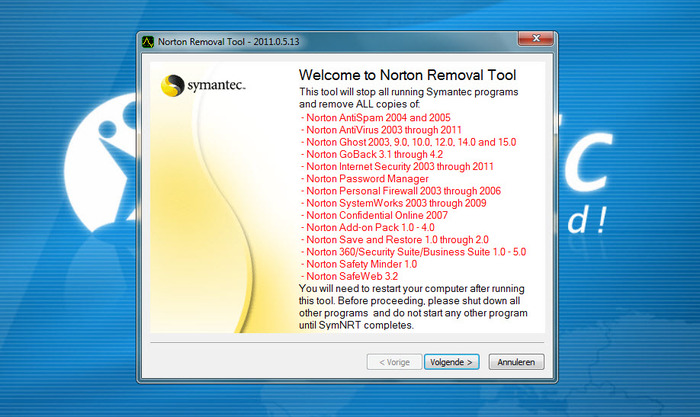 uninstall norton removal tool